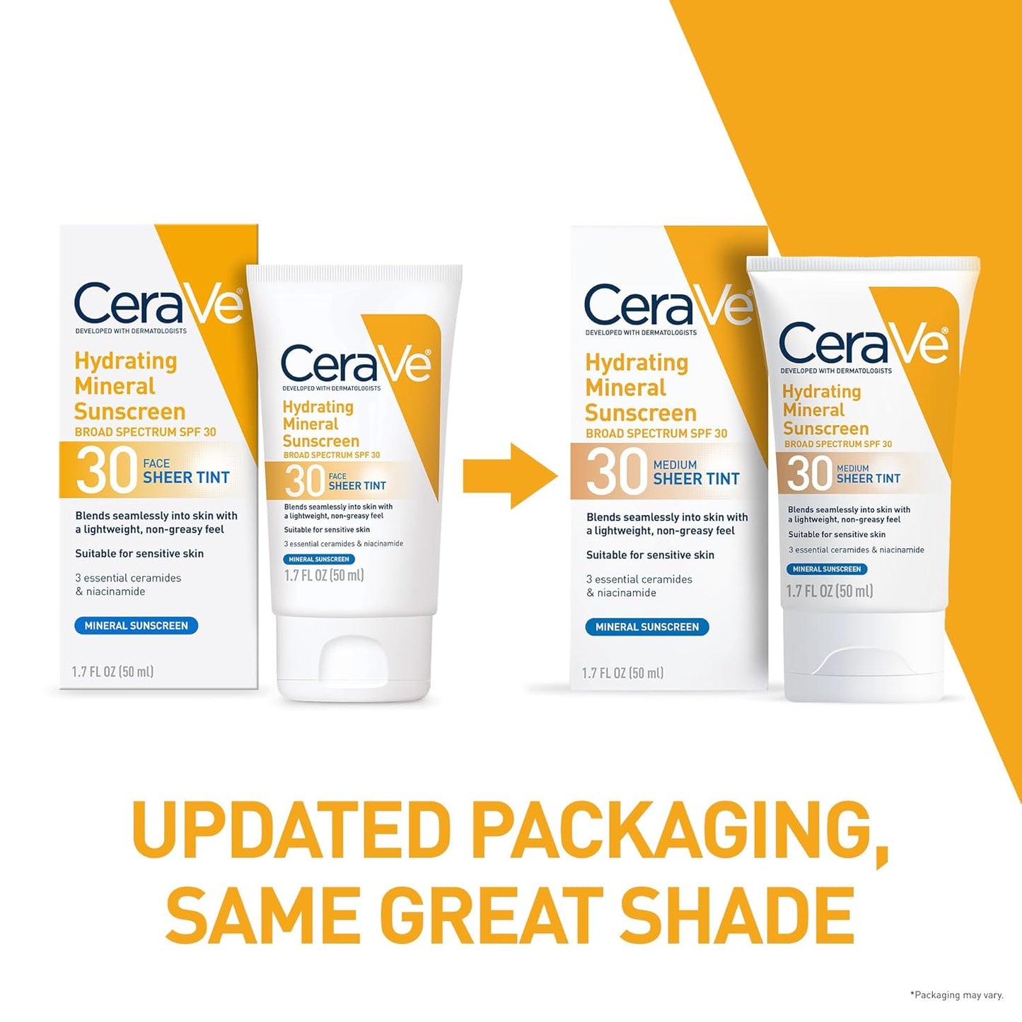 CeraVe Hydrating Mineral Sunscreen SPF 30 - Tinted Zinc Oxide Formula for Healthy Glow | Medium, 1.7 Fl Oz