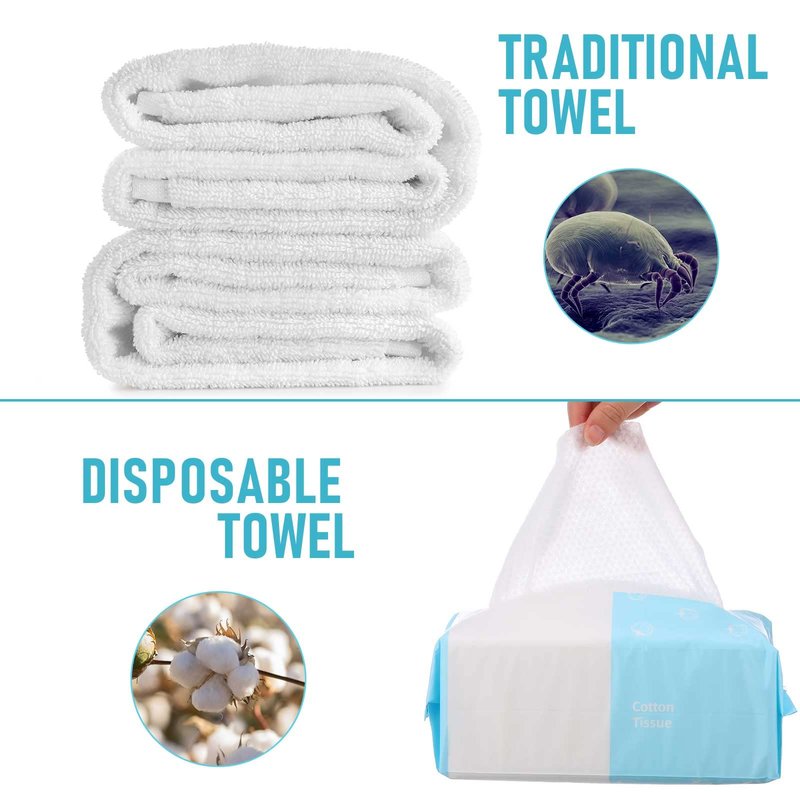 Riakrum 12 Pack Disposable Towelettes Face Towel Bulk Cotton Face Tissues Soft Facial Tissue Dry Wet Use for Sensitive Skin Care Makeup Removing Surface Cleaning (1200 Counts)