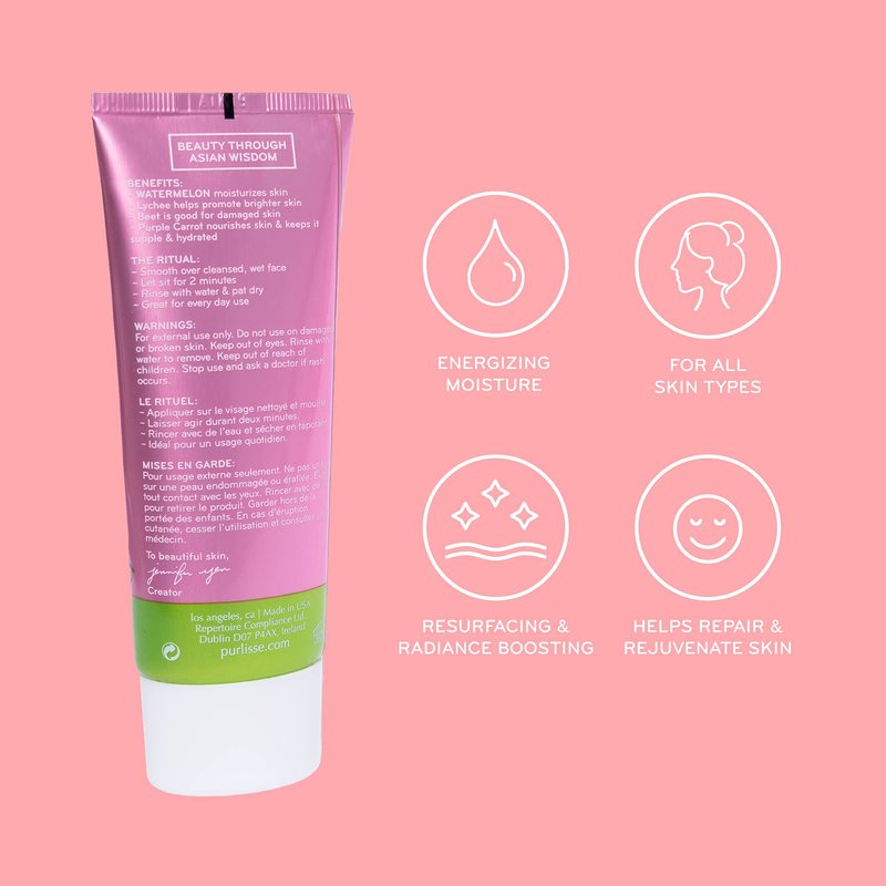 pūrlisse Watermelon Energizing Face Peel & Exfoliator - 2-Minute Polishing Facial Peel - Gentle Exfoliating Face Polish with Glycolic Acid and Lychee - Boosts Radiance & Smooths Skin (2.5 oz)
