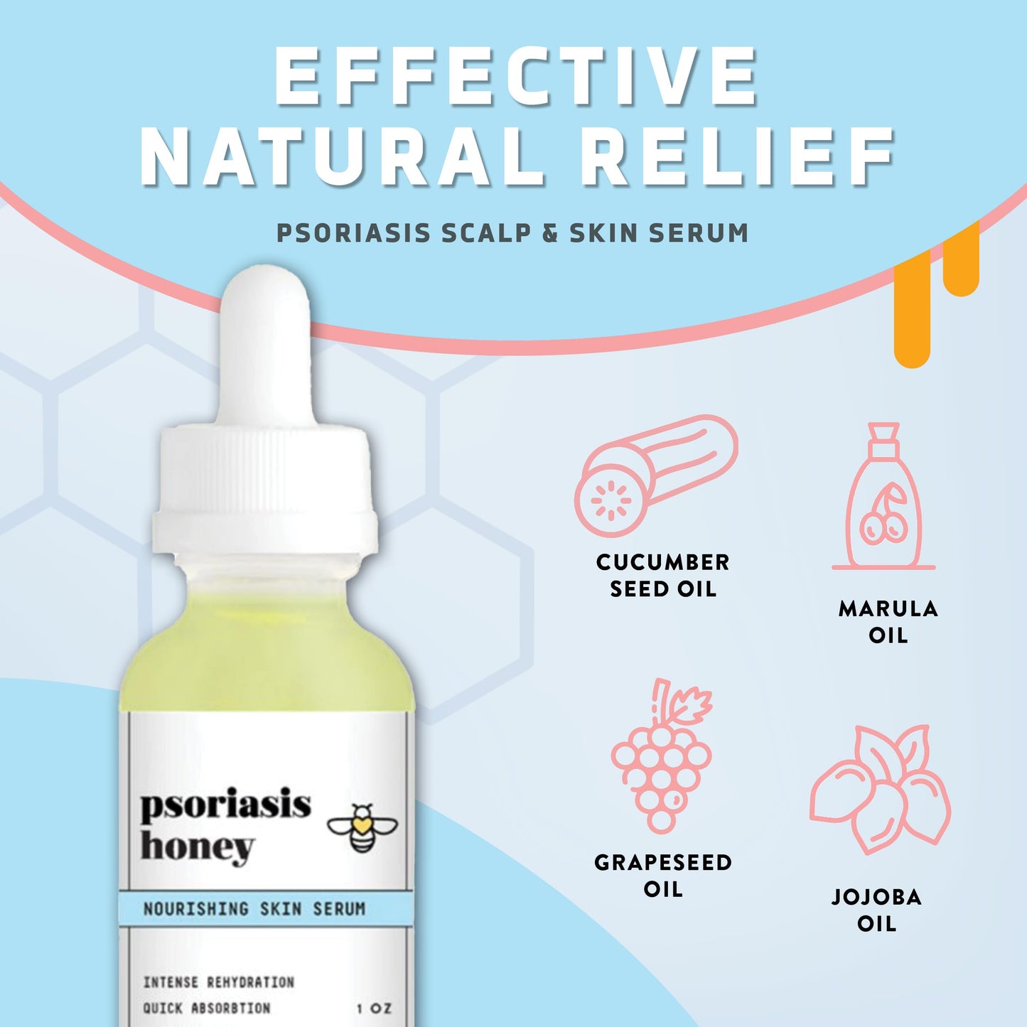 Psoriasis Honey Nourishing Scalp & Skin Serum - Dry Oil for Skin - Full Body Non Comedogenic Moisturizer Daily Dry Scalp Oil - Helps Psoriasis, Eczema, & More (1Oz)