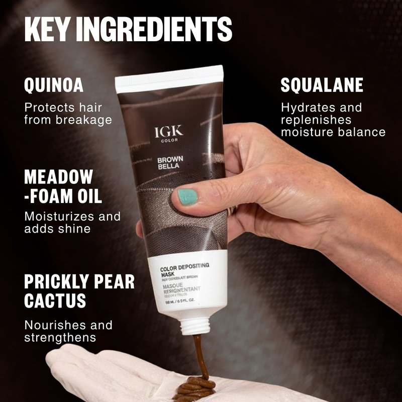 IGK Brown Bella | Chocolate Brown Hair Gloss + Color Depositing Mask | Boost Shine, Enhance Brunette Tones, Refresh Color | Semi Permanent Conditioning Treatment | Vegan | 6 oz