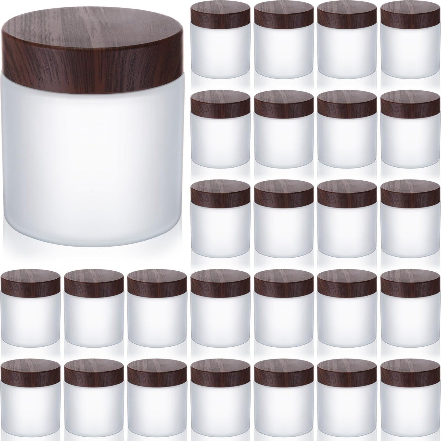 Geiserailie 30 Pcs 3.5oz Glass Jars with Plastic Wood Grain Lids Leakproof Airtight Empty Cosmetic Jars Sample Containers for Storing Lotions Powder Ointments Candle Making(Dark Brown)