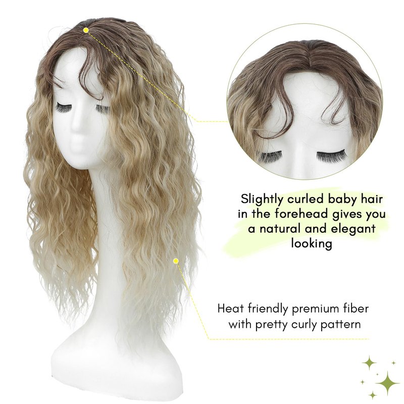 Curly Hair Topper 20inch Natural Curly Hair Toppers for Women with Thinning Hair, Lightweight & Breathable Wiglets for Thinning Hair, Full Coverage, Perfect for Daily Use, Styling, Cosplay