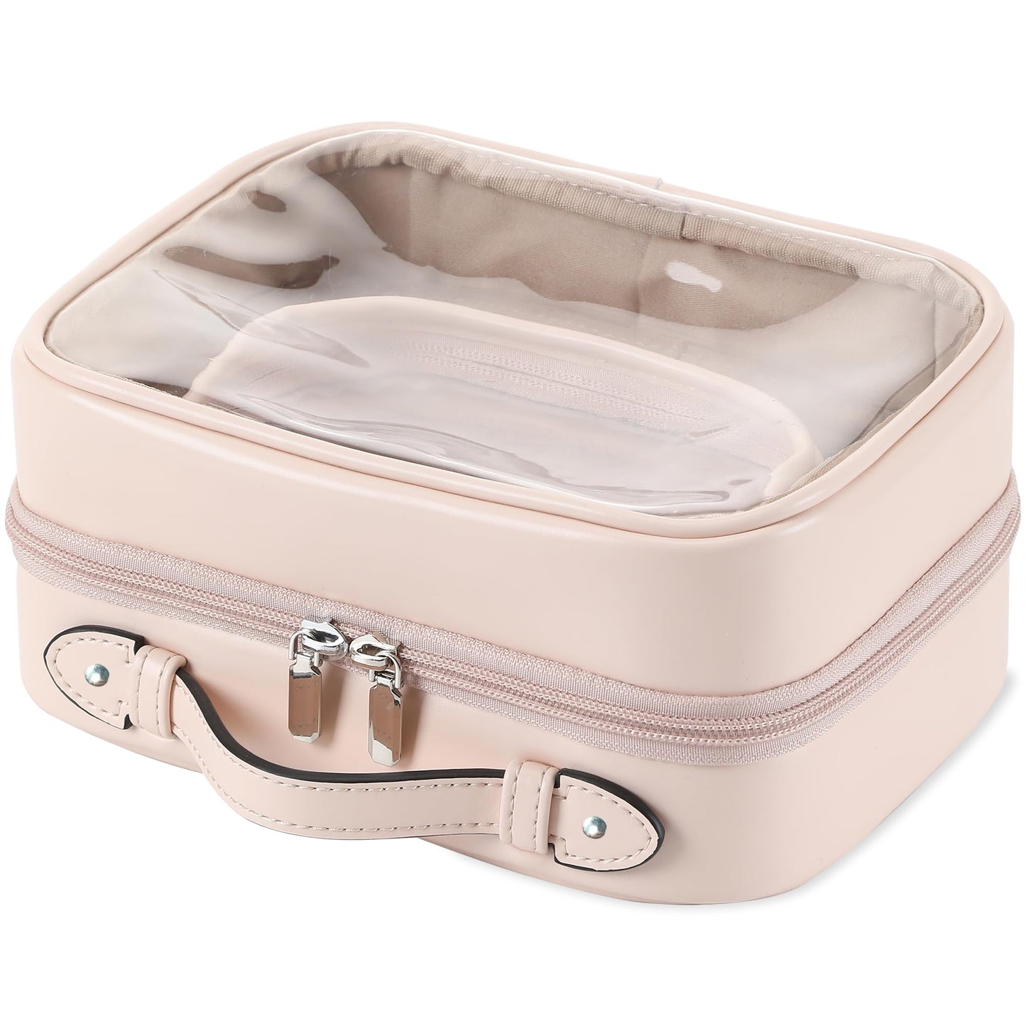 Veki TSA Approved Toiletry Bag Transparent Makeup bag Double Travel Cosmetic bags Case Waterproof Toiletries Bag Large Capacity Open Storage bag Organizer for Women and Girls (Large Pink)
