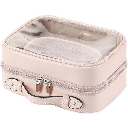Veki TSA Approved Toiletry Bag Transparent Makeup bag Double Travel Cosmetic bags Case Waterproof Toiletries Bag Large Capacity Open Storage bag Organizer for Women and Girls (Large Pink)