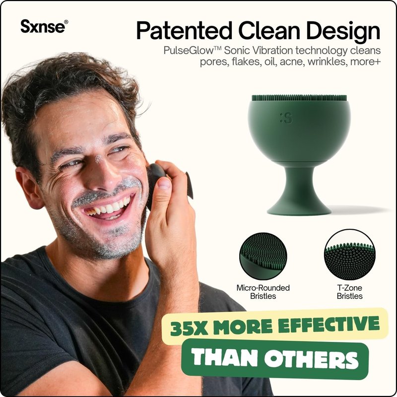 Electric Silicone Face Scrubber for Acne - 7000+ Sonic Pulses, IPX7 Waterproof, 3 Speed Settings | Forest Color