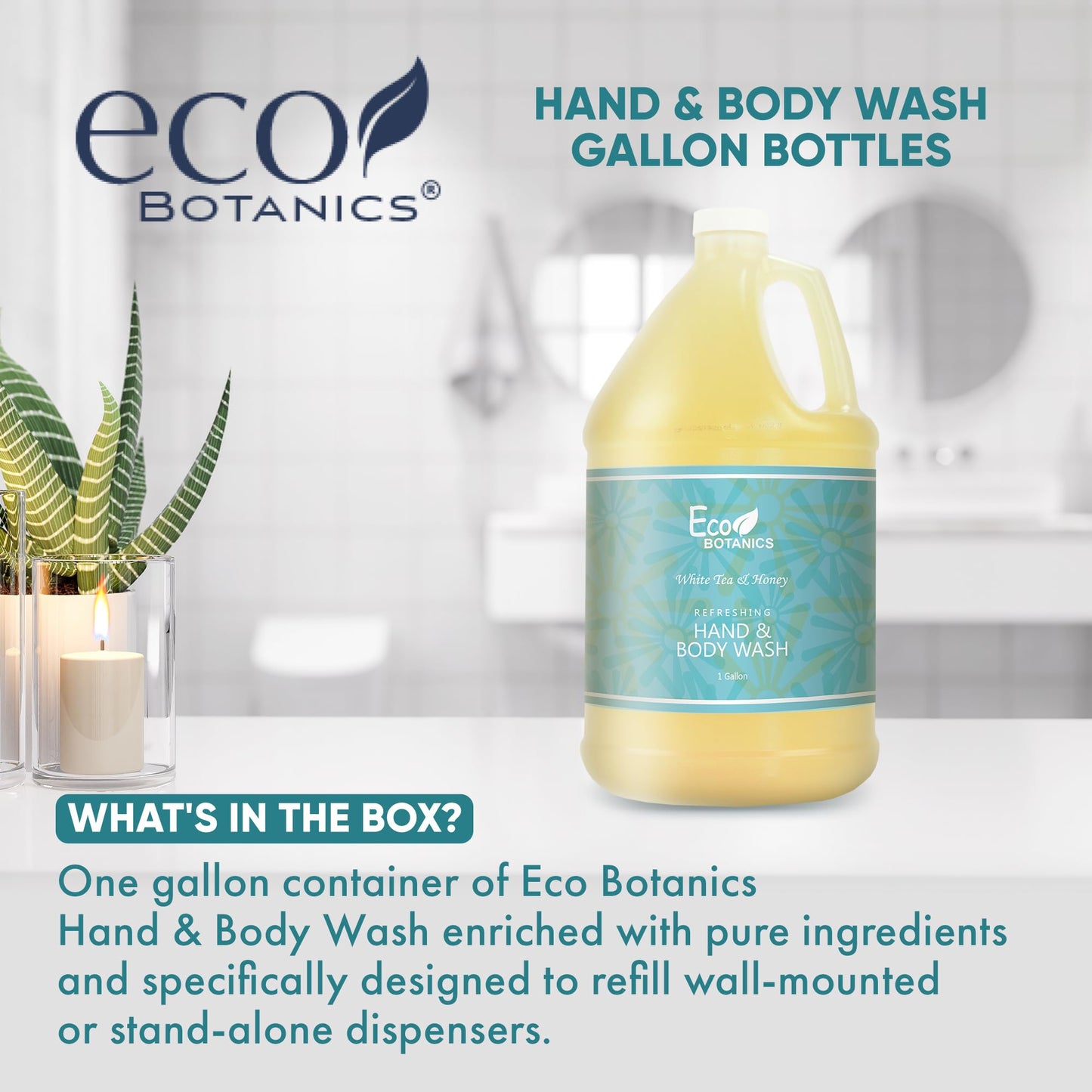 Terra Pure 1-Shoppe Eco Botanics Natural Hand and Body Wash with Raw Honey & White Tea | Gallon Jug Bulk Toiletries for Airbnb, Vacation Rentals, and Home Bathroom | Refill For Soap Dispensers