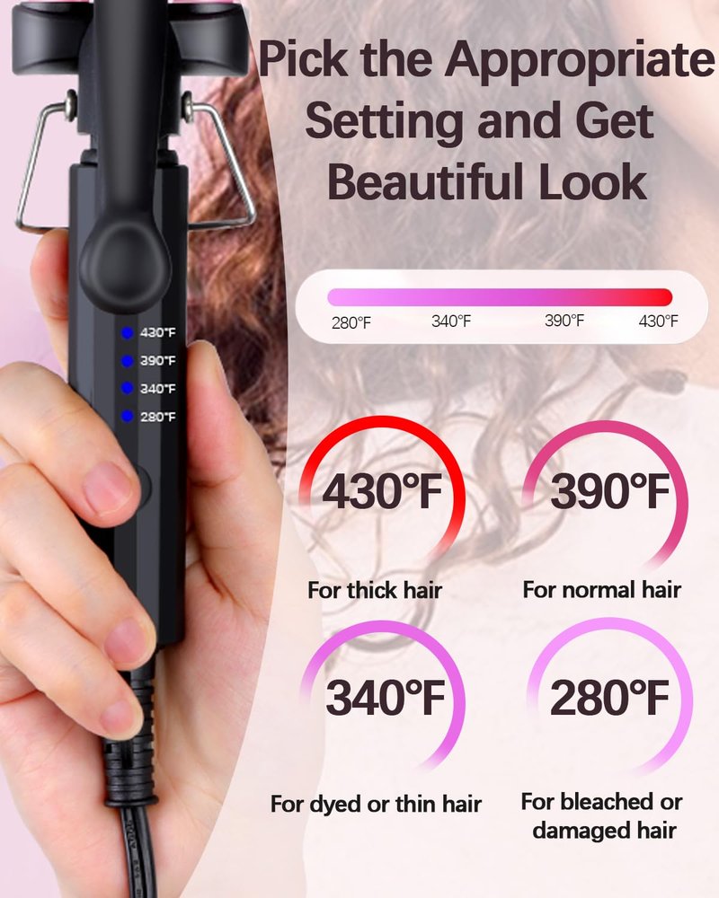 Mini Hair Crimper 4 Temperature Adjustable, 1/2 Inch Small 3 Barrel Curling Iron Hair Waver Dual Voltage Travel Size, Tiny Crimper Hair Tool Create Natural Tight Beachy Waves (Rose Pink)
