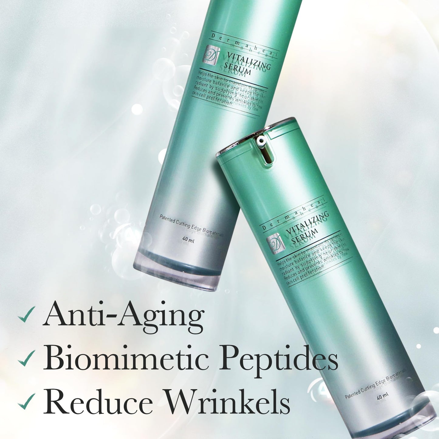 Dermaheal Vitalizing Serum Anti Aging Face Care with Biomimetic Peptides for Wrinkle Reduction and Skin Nutrient Supply 1.35 fl oz