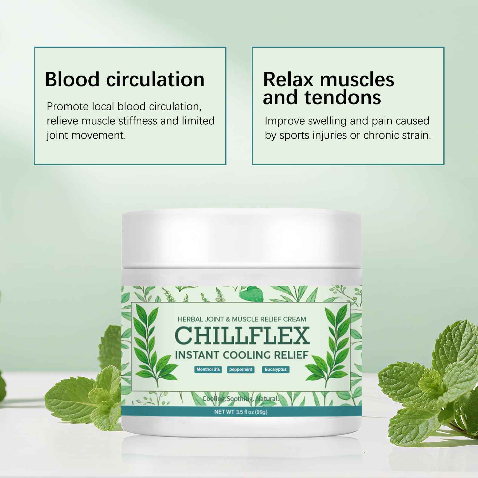 Chillflex Instant Cooling Relief Cream | Soothing Cooling Gel | 3% Extra-Strength Menthol Gel For Muscle | Post-Workout Recovery For Athletes & Runners | 3.52oz (1pc)