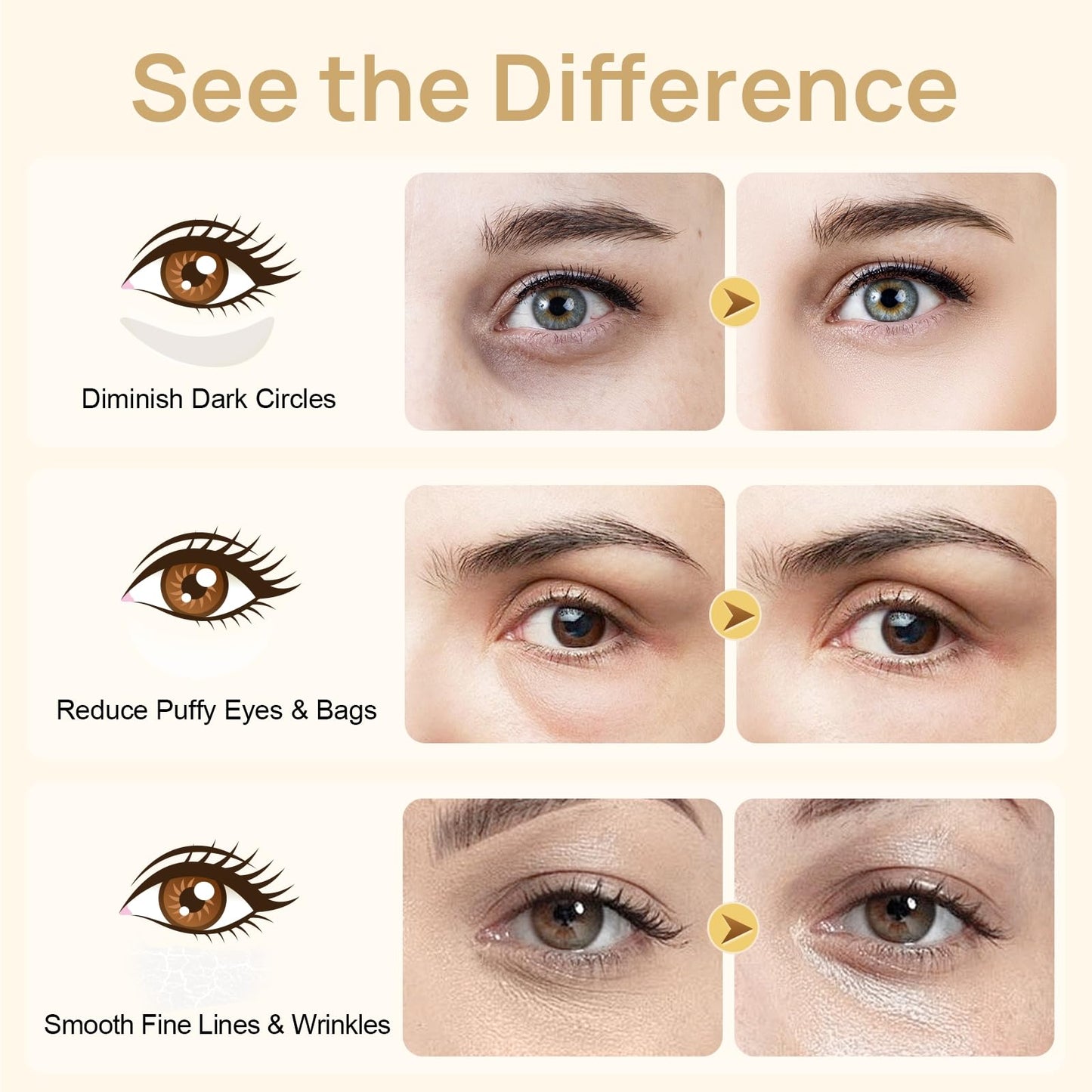Bleuvél Under Eye Patches - 24K Gold Eye Mask for Puffy Eyes and Dark Circles, Wrinkles, Fine Lines, Collagen Skin Care Products, Gel Eye Patches for Dark Circles, Puffy Eyes, Undereye Bags