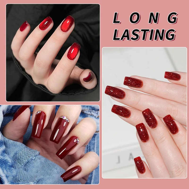 JR 12pcs 12ml Deep Red Gel Polish Set Includes Cat Eye Nail Polish Gel Glitter Pearl Gel Nail Polish Kit Salon-Quality Long-Lasting, Chip-Resistant Gel Polish Set for Nail Salon DIY&Professionals