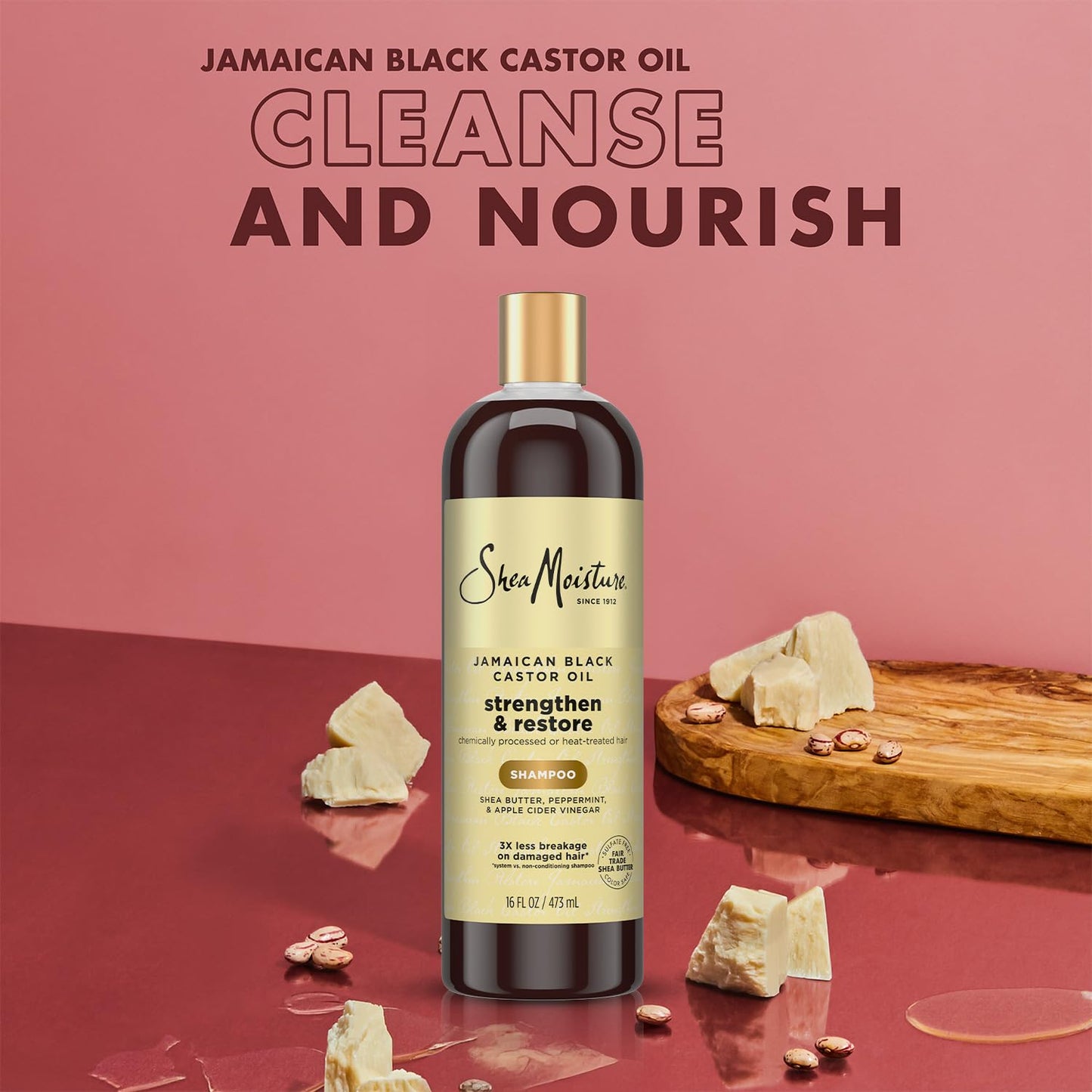 Shea Moisture Jamaican Black Castor Oil Strengthen & Restore Shampoo 2-Pack, 16 Oz Ea