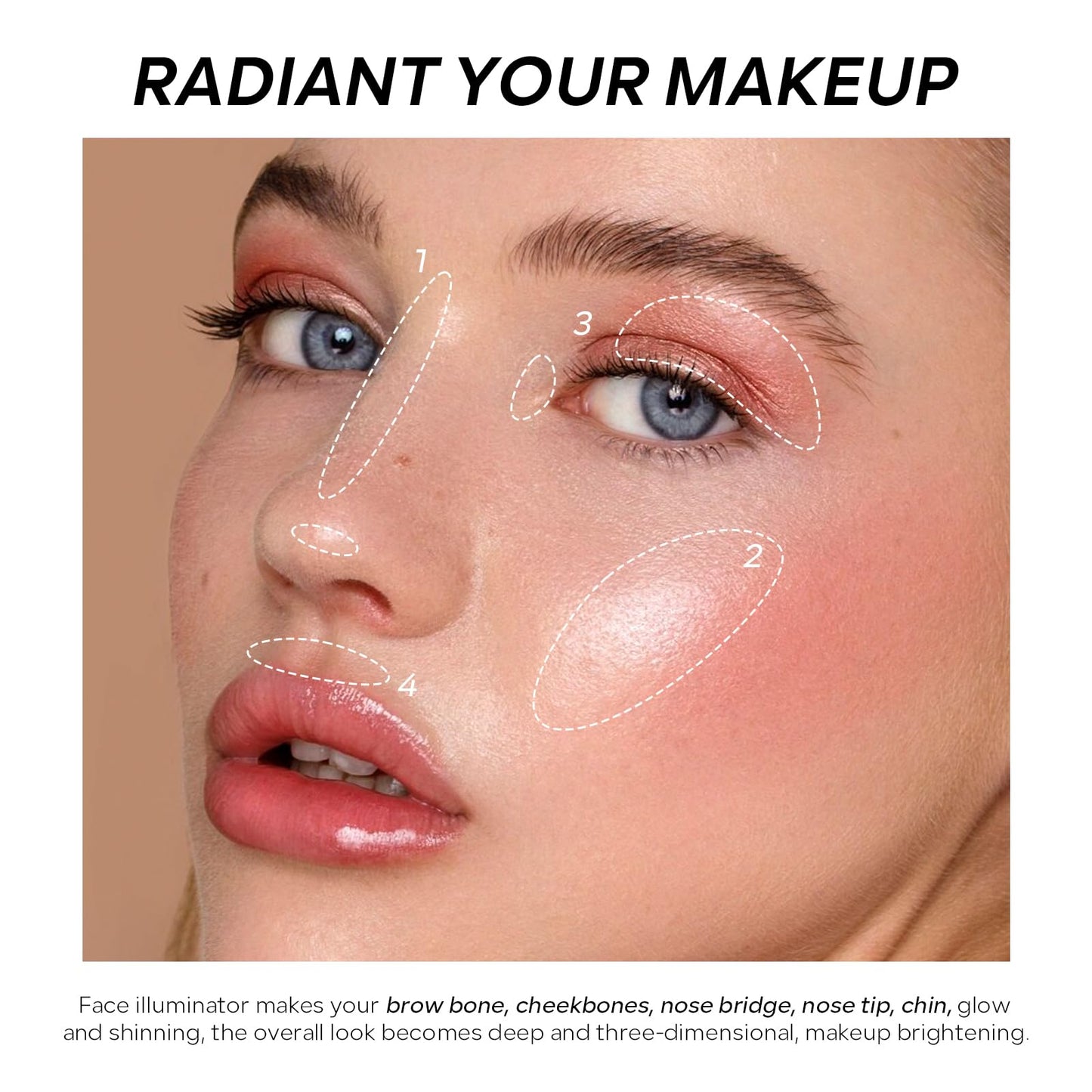 High Glossy Face Highlighter Palette, Luminous Face Illuminator Palette, Natural Glow Finish, Pearl Shimmer Smooth Baked Powder for a Radiant Glow, Lasting Sparkling Highlighter Makeup- SUN GLOW