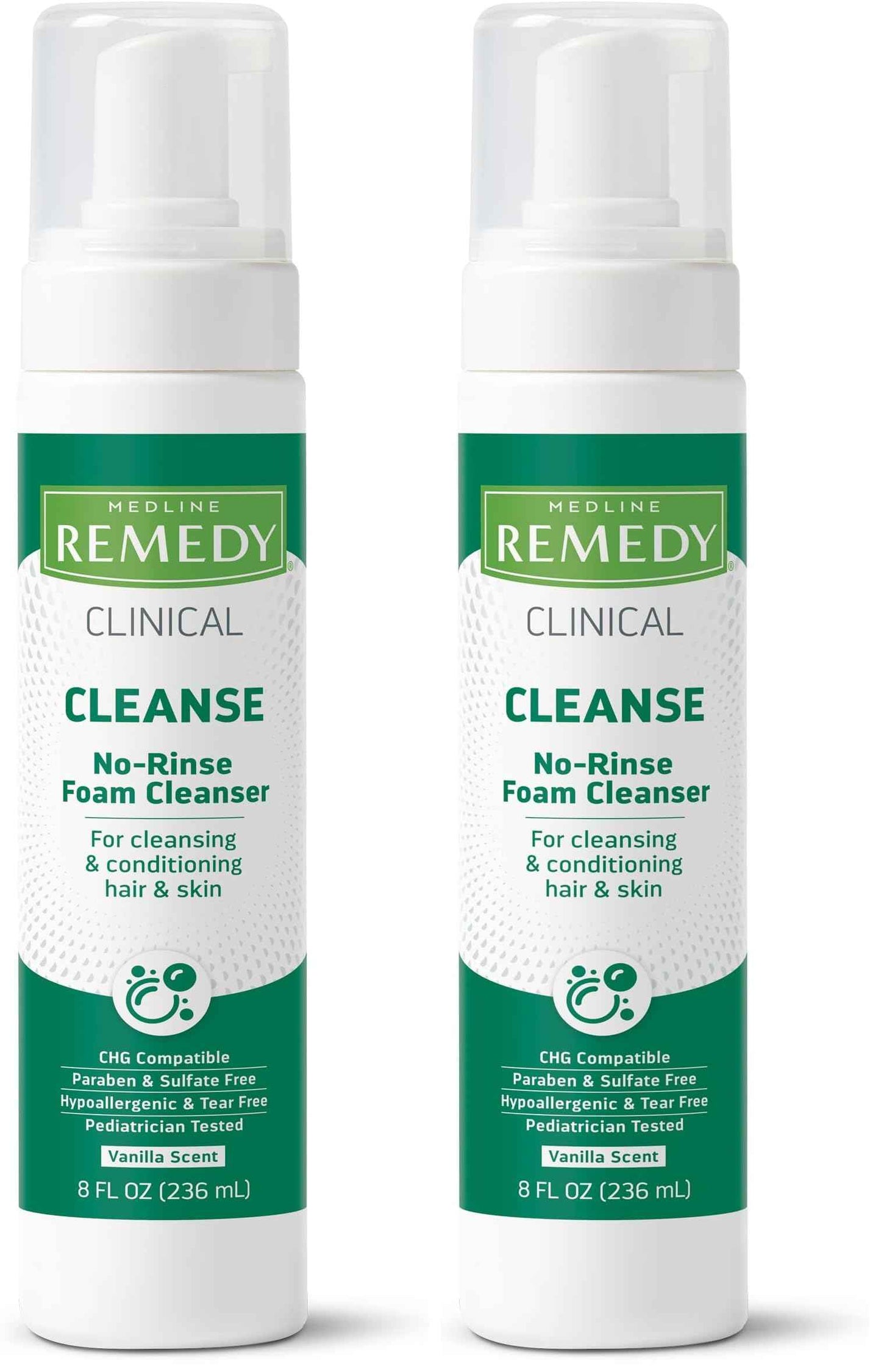 Medline Remedy Phytoplex Hydrating Cleansing Foam, No-Rinse Body Wash and Shampoo, Paraben and Sulfate-Free, 8 fl oz (Pack of 2)