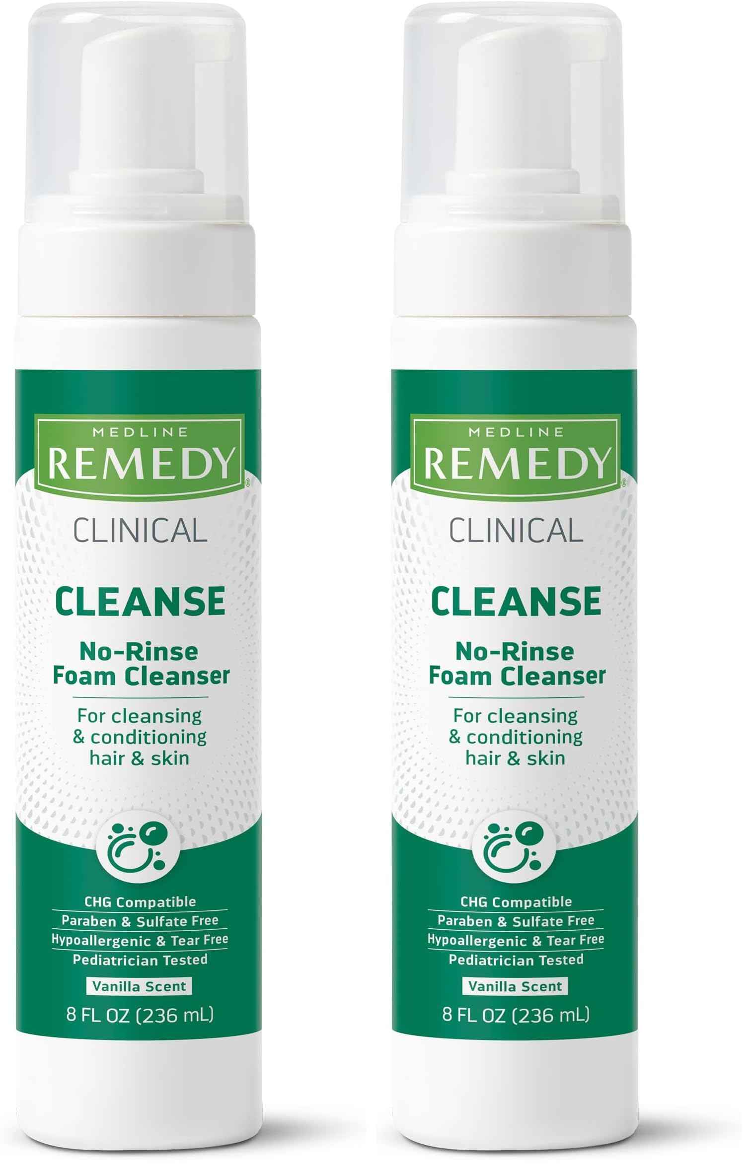 Medline Remedy Phytoplex Hydrating Cleansing Foam, No-Rinse Body Wash and Shampoo, Paraben and Sulfate-Free, 8 fl oz (Pack of 2)