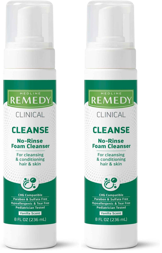 Medline Remedy Phytoplex Hydrating Cleansing Foam, No-Rinse Body Wash and Shampoo, Paraben and Sulfate-Free, 8 fl oz (Pack of 2)