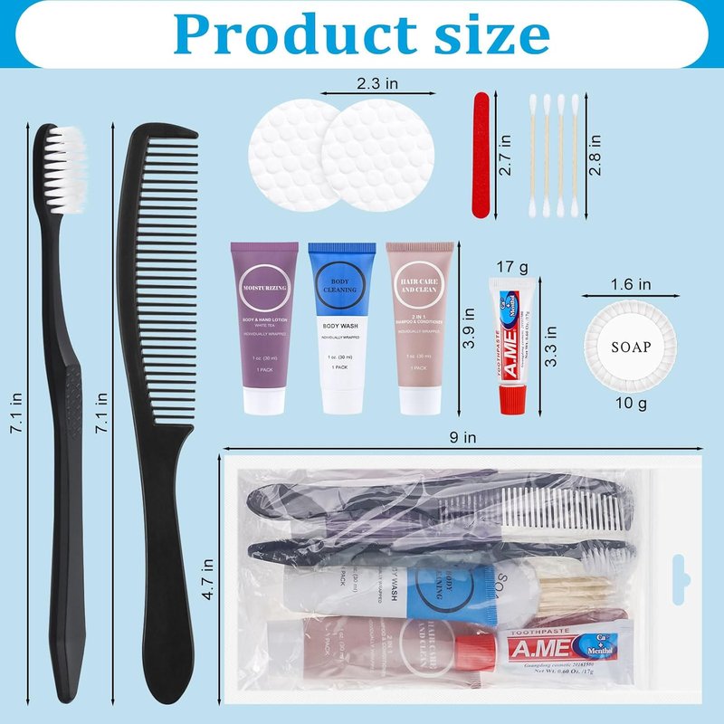 Disposable Travel Toiletry Kits - Personal Hygiene Essentials for Men & Women | 7-in-1 Trial Size Set (20 Pack)