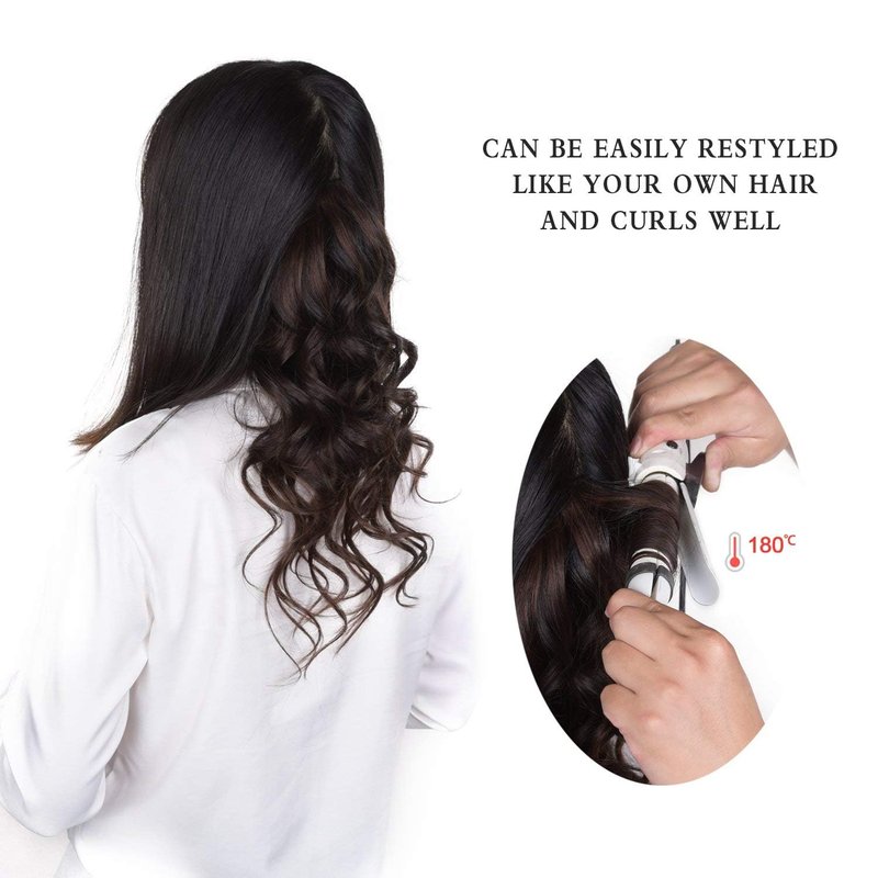 16" Clip in Hair Extensions Remy Human Hair for Women - Silky Straight Human Hair Clip in Extensions 55grams 4pieces Dark Brown #2 Color