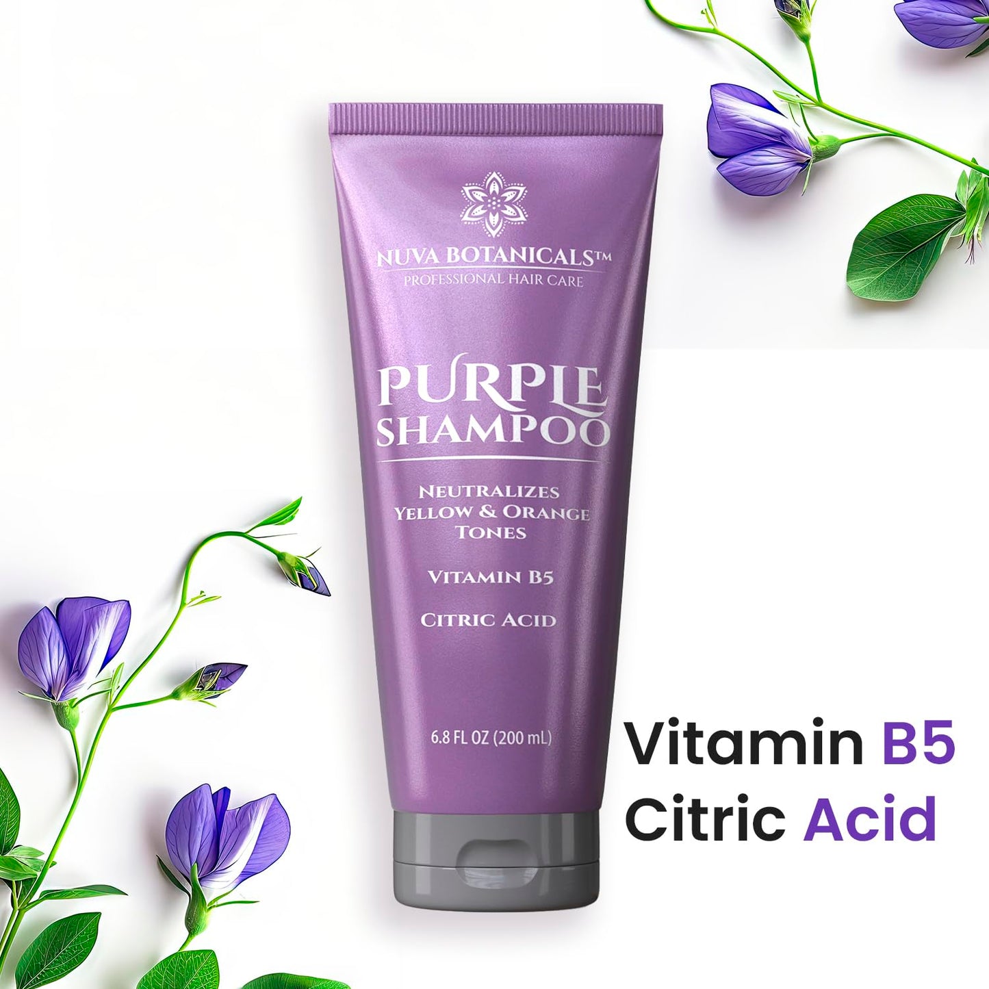 Nuva Botanicals Purple Shampoo for Blondes - Shampoo for Gray Hair for Women Removes Brassy Tones from Hair - Blonde Shampoo with Vitamin B5 - Hair Toner for Bleached Hair 6.8fl oz