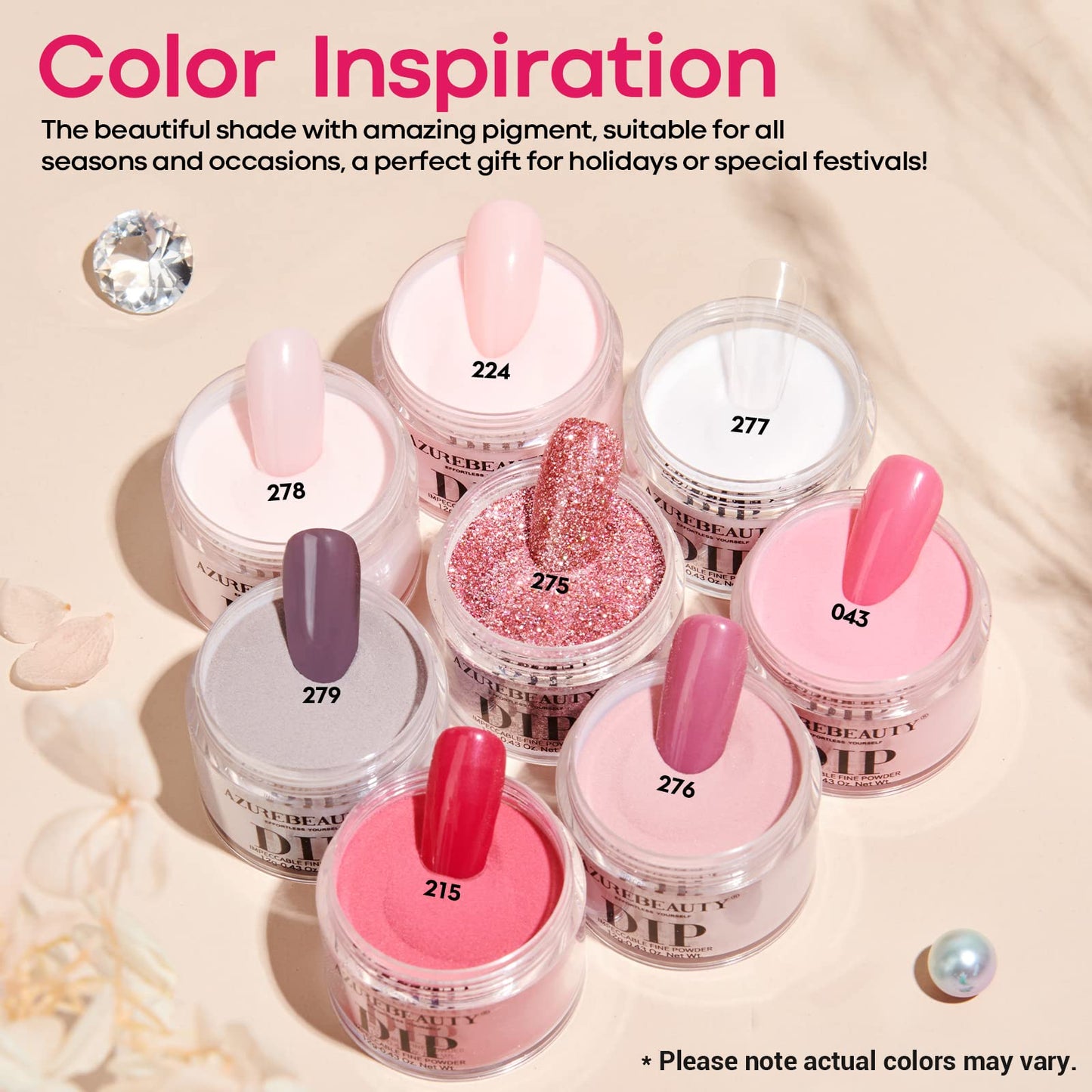 AZUREBEAUTY 18Pcs Dip Powder Nail Kit Starter, 8 Colors Clear Nude Pink Glitter All Season Dipping Powder System Essential Liquid Set with Top/Base Coat for French Nail Art Manicure DIY Salon