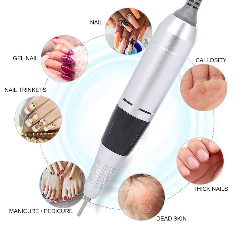 Electric Nail Drill Pen Handle Machine, Drill Polishing Replacement Handle Handpiece, Manicure Pedicure Polishing Shape Tools Design (Black)