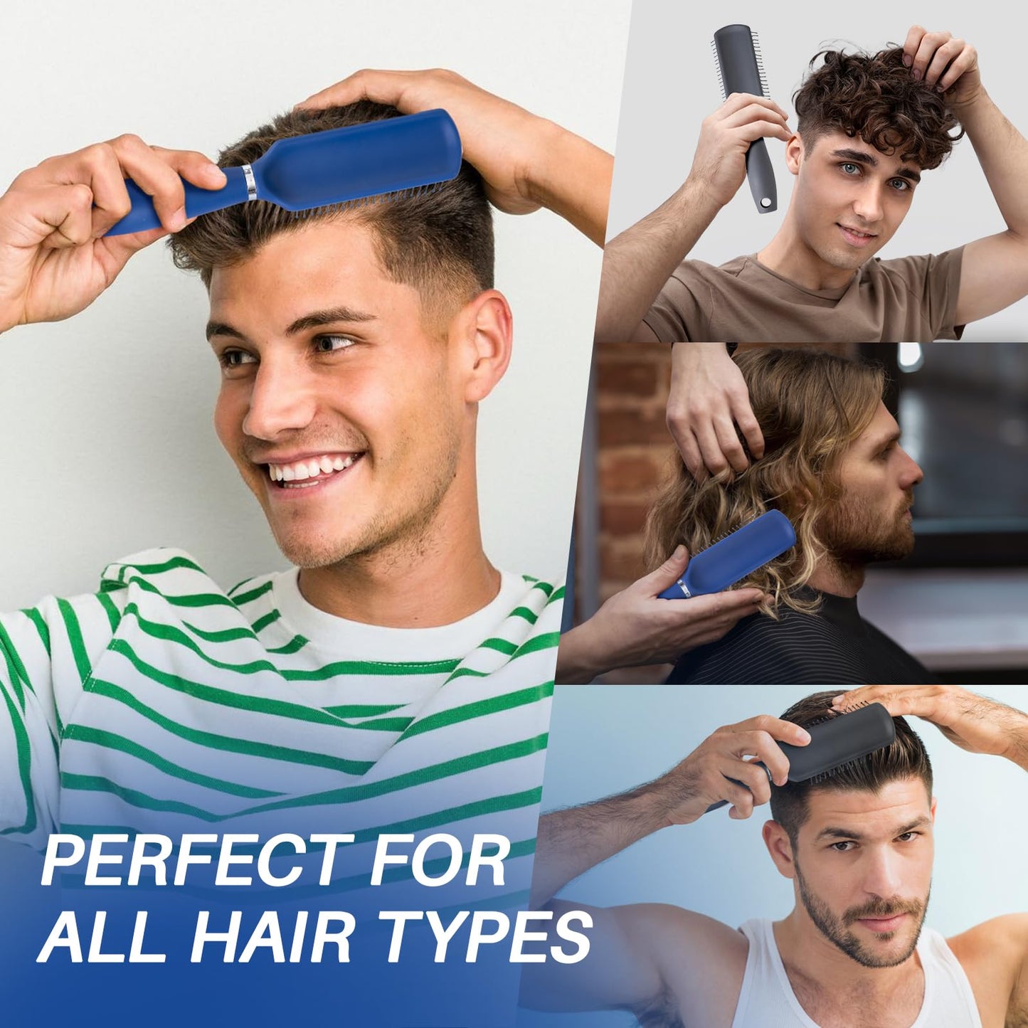 RHOS Hair Brush for Men - Detangler Styling Brush with Nylon Bristles for Wet and Dry Hair, Suitable for Bangs, Thin, Short, and Thick Hair
