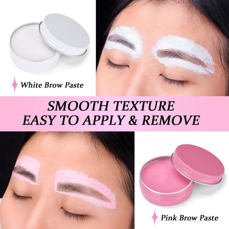 ATOMUS Brow Mapping Kit with 10m Pink & White Mapping String 20g White & Pink Brow Paste 50pcs Eyebrow Ruler Stickers 2 Brow Brushes 2pcs Eyebrow Pencil 1pc Sharpener 10pcs Blades