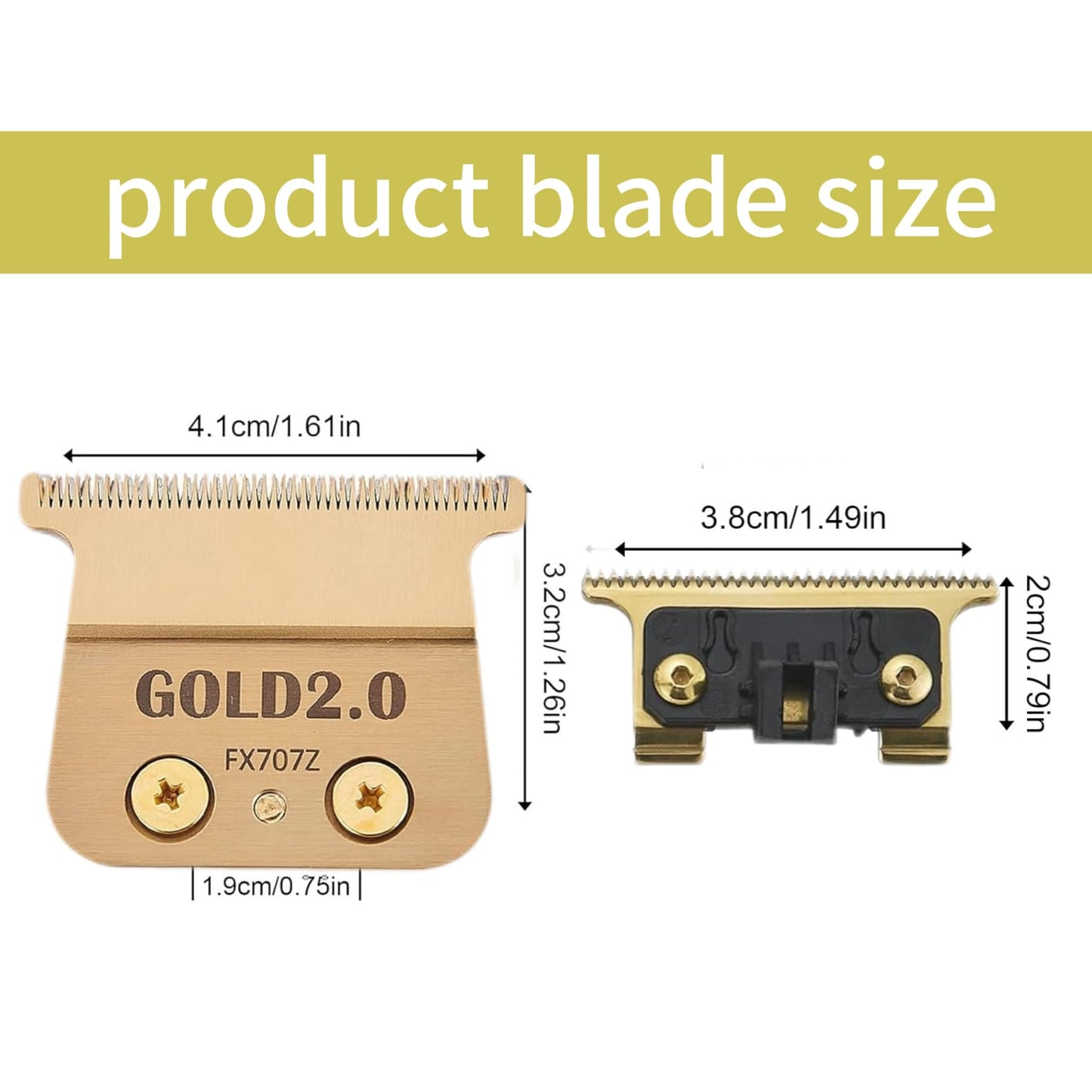 Replacement Blades Compatible with BaByliss PRO Barberology Trimmer Blade,Zero-Gapped Replacement Trimmer Blade Compatible with BaBylissPRO FX787 & FX726 Trimme (7 GOLD/2 PCS)