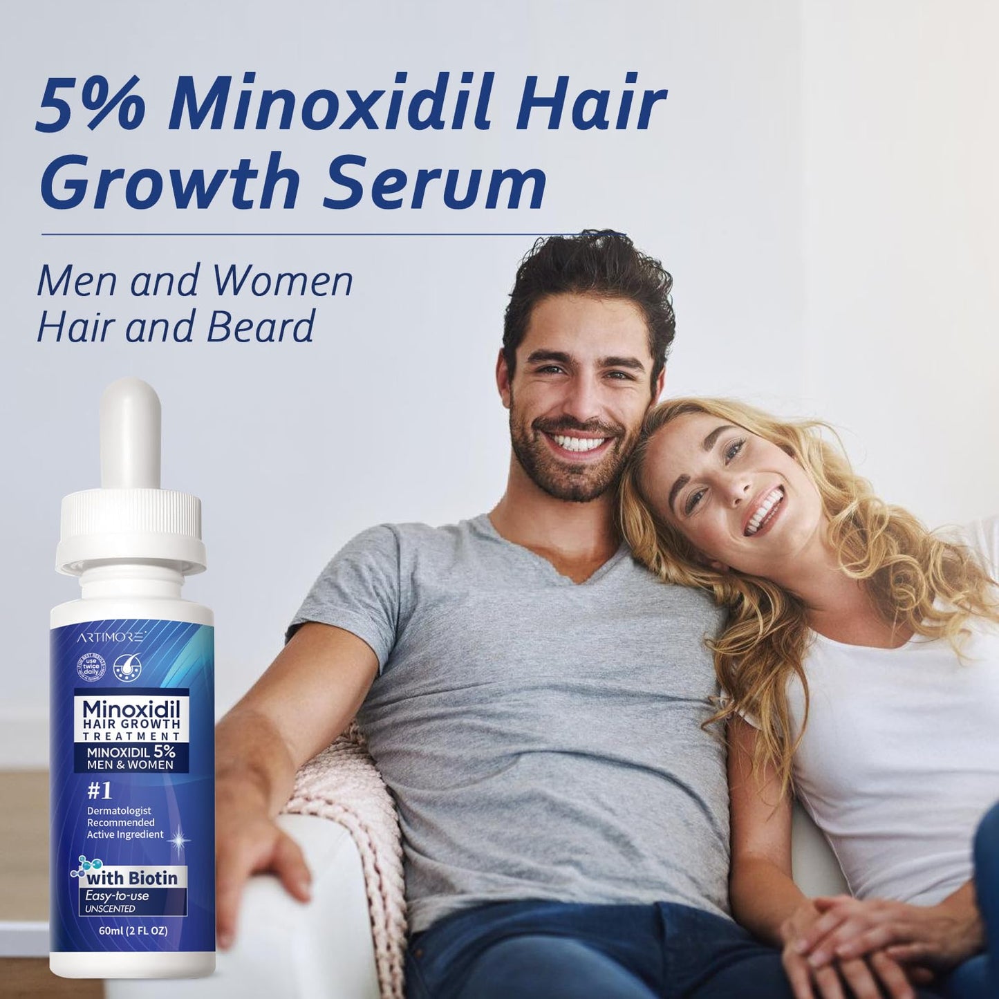 5% Minoxidil Hair Growth Serum for Men & Women with Biotin: Minoxidil for Men and Women, 5 Percent, Hair Regrowth Treatment, Extra Strength (4 FL OZ, Dropper 2pcs)