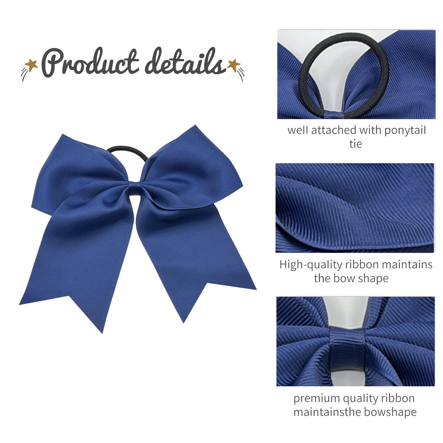 30PCS 8" Large Navy Cheer Bows Hair Bows Ponytail Holder Handmade for Girls Teens Softball Cheerleader Sports (Navy)