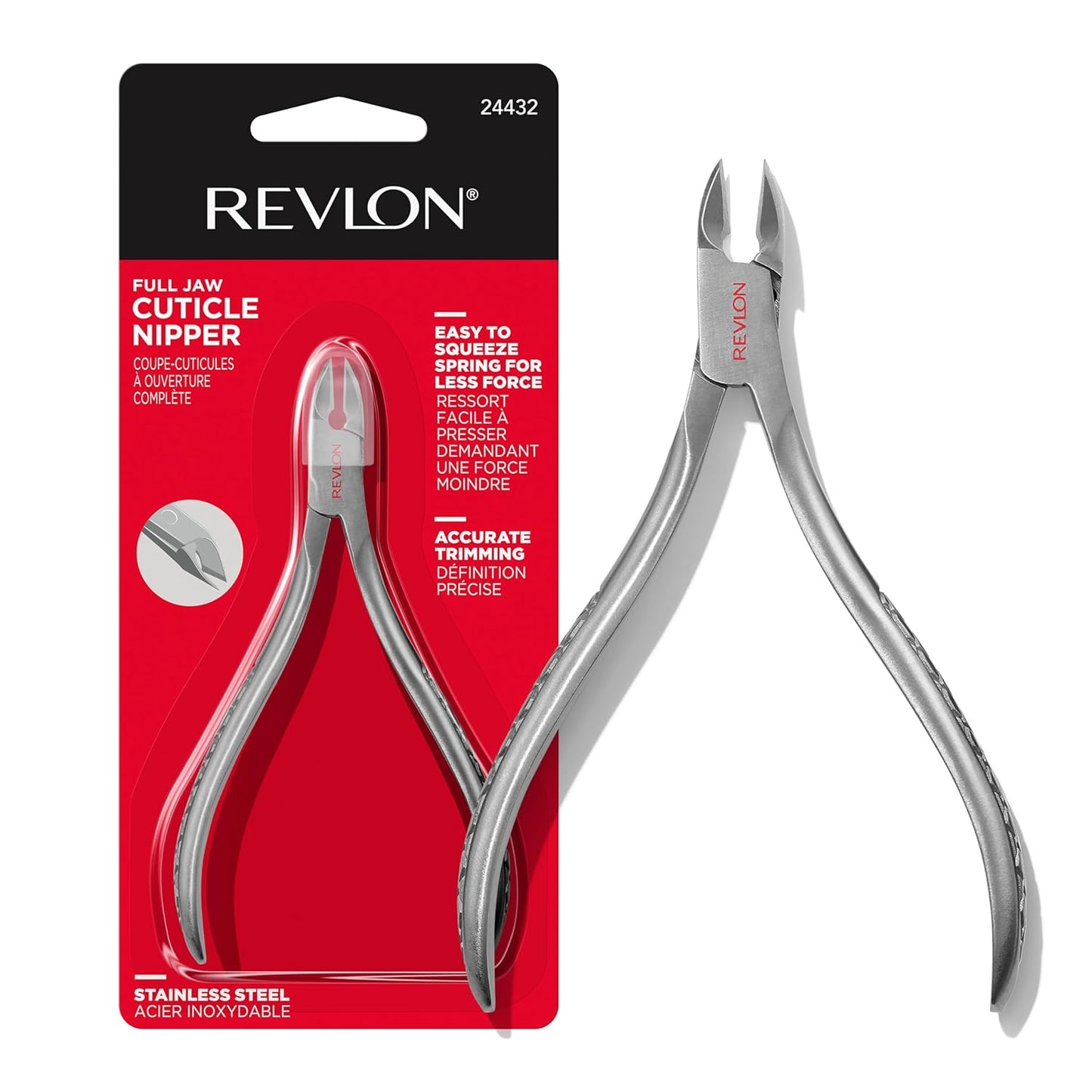 Revlon Cuticle Nipper - Precision Stainless Steel Manicure Tool for Nail Care | Easy-Squeeze Design, 1 Count