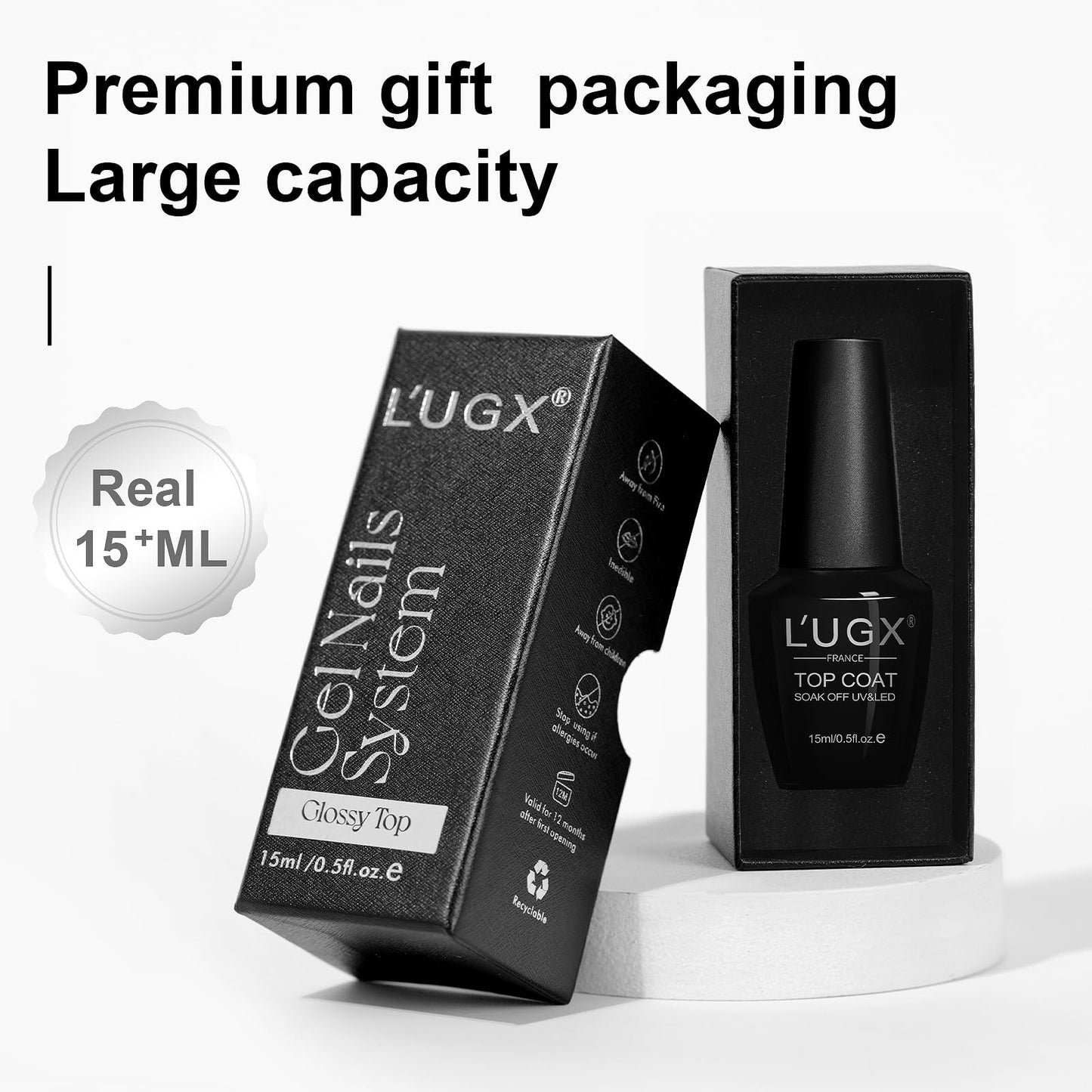 L'UGX Gel Top Coat – Glossy Gel Top Coat 30+ Days Shiny & Scratch-Resistant Finish, 15ml