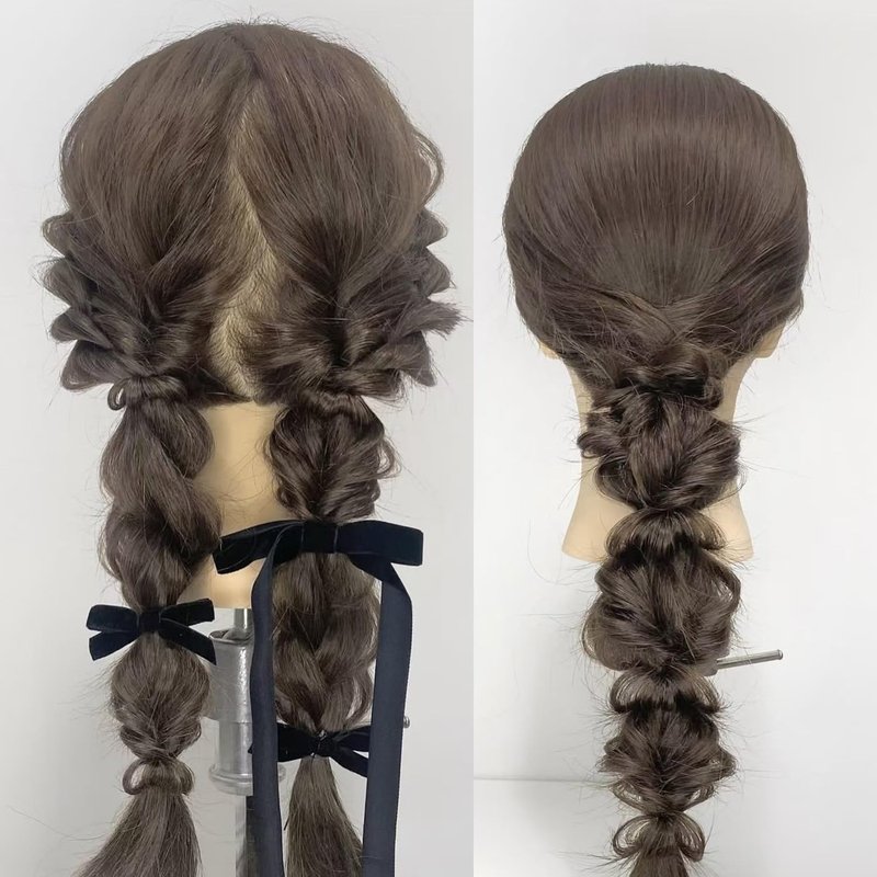 Mannequin Head with Hair 26“-28” Styling Training Manikin Cosmetology Doll Head Human Hair Blend and Free Clamp Holder (4#2)