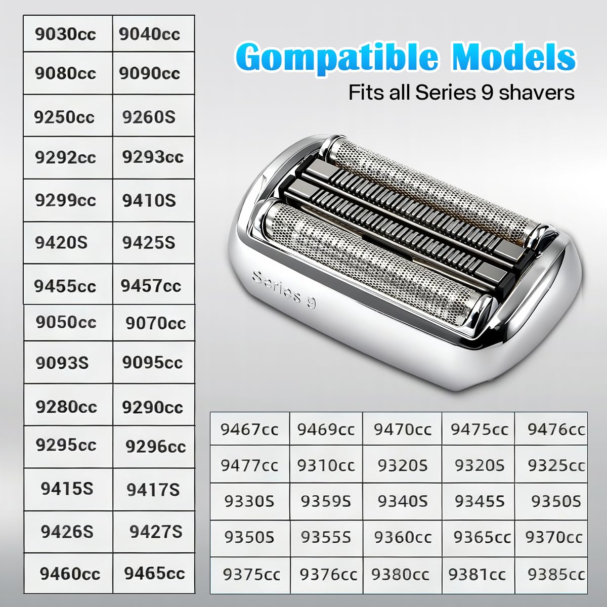 THORIFLY 92S Series 9 Replacement Head, Foil Shaver Replacement Head Compatible with All Braun Series 9 Electric Shavers, Fits 9477cc 9330s 9465cc 9460cc 9419s 9390cc 9385cc (Silver) (92S)