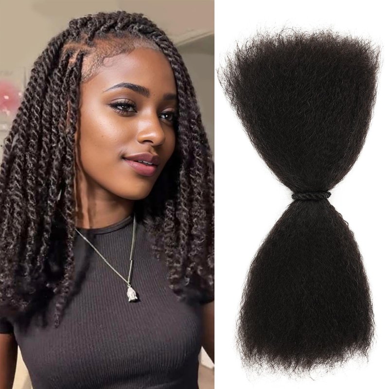 Braiding Hair Pre Stretched Afro Kinkys Bulk Human Hair Kinky Straight Bulk Human Braiding Hair For Braids, Dreadlocks, Loc Repair, Soft Texture (12Inch, 50g/Pack)