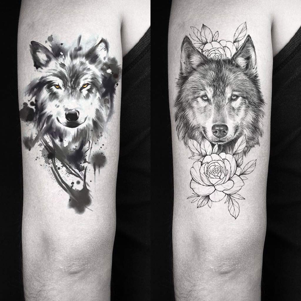 Oottati 8 Sheets Wolf Taichi Totem Skull Moon Forest Flower Arm Leg Temporary Tattoo