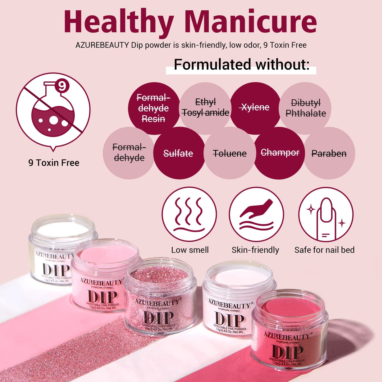 AZUREBEAUTY 18Pcs Dip Powder Nail Kit Starter, 8 Colors Clear Nude Pink Glitter All Season Dipping Powder System Essential Liquid Set with Top/Base Coat for French Nail Art Manicure DIY Salon