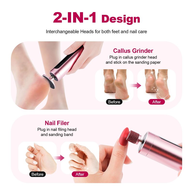Rechargeable Callus Remover for Feet: Electric 2-in-1 Pedicure Tools - Foot File Grinder LCD Display 9 Adjustable Speeds 2 Sanding Heads 30 Sanding Paper