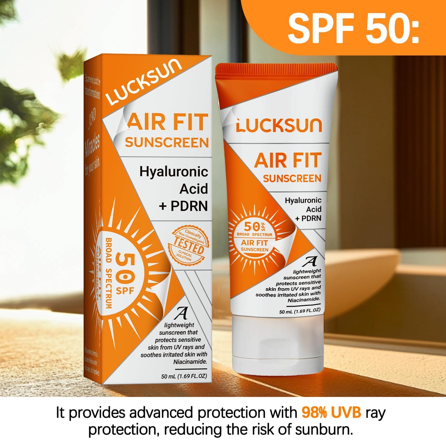 Air Fit Sunscreen SPF 50 PA++++ (2 Pack) – Lightweight Face & Body Sunblock with Hyaluronic Acid + PDRN, Non-Greasy, For Daily Outdoor Use, 1.69 fl oz Each (1)