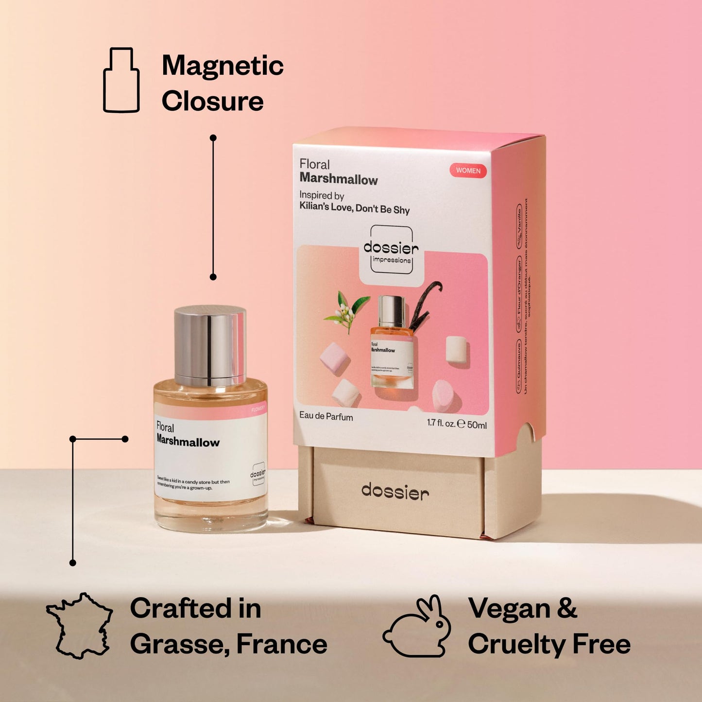 Dossier - Floral Marshmallow - Eau de Parfum - Inspired by Love, Don't Be Shy - Long-Lasting Fragrance - Feminine - 1.7 fl oz (50ml)