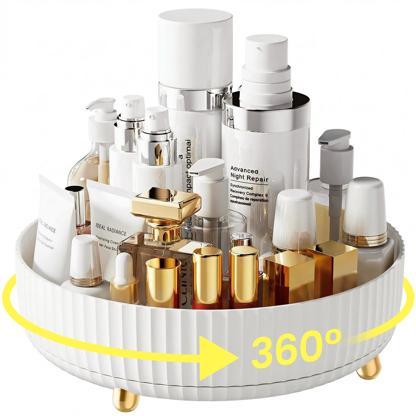 A-LuGei 【Elegant White】 11" Perfume Organizer, 【360° Rotating】 Vanity Organizer, 【Minimalist Chic】 Lazy Susan, Bathroom Organizers and Storage, Makeup Organizer for Skincare Cosmetic Holder
