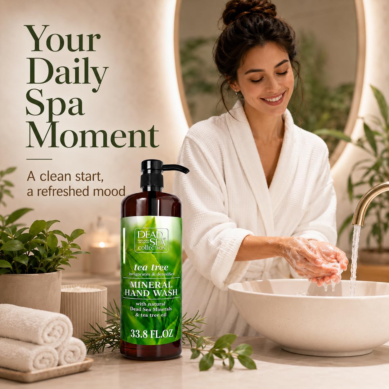 Dead Sea Collection Hand Soap Pump Tea Tree - Hand Wash Liquid with Dead Sea Minerals and Tea Tree Nourishing - Invigorates & Detoxifies Oil - Gentle for All Skin Types Pack of 2 (33.8 Fl Oz Each)
