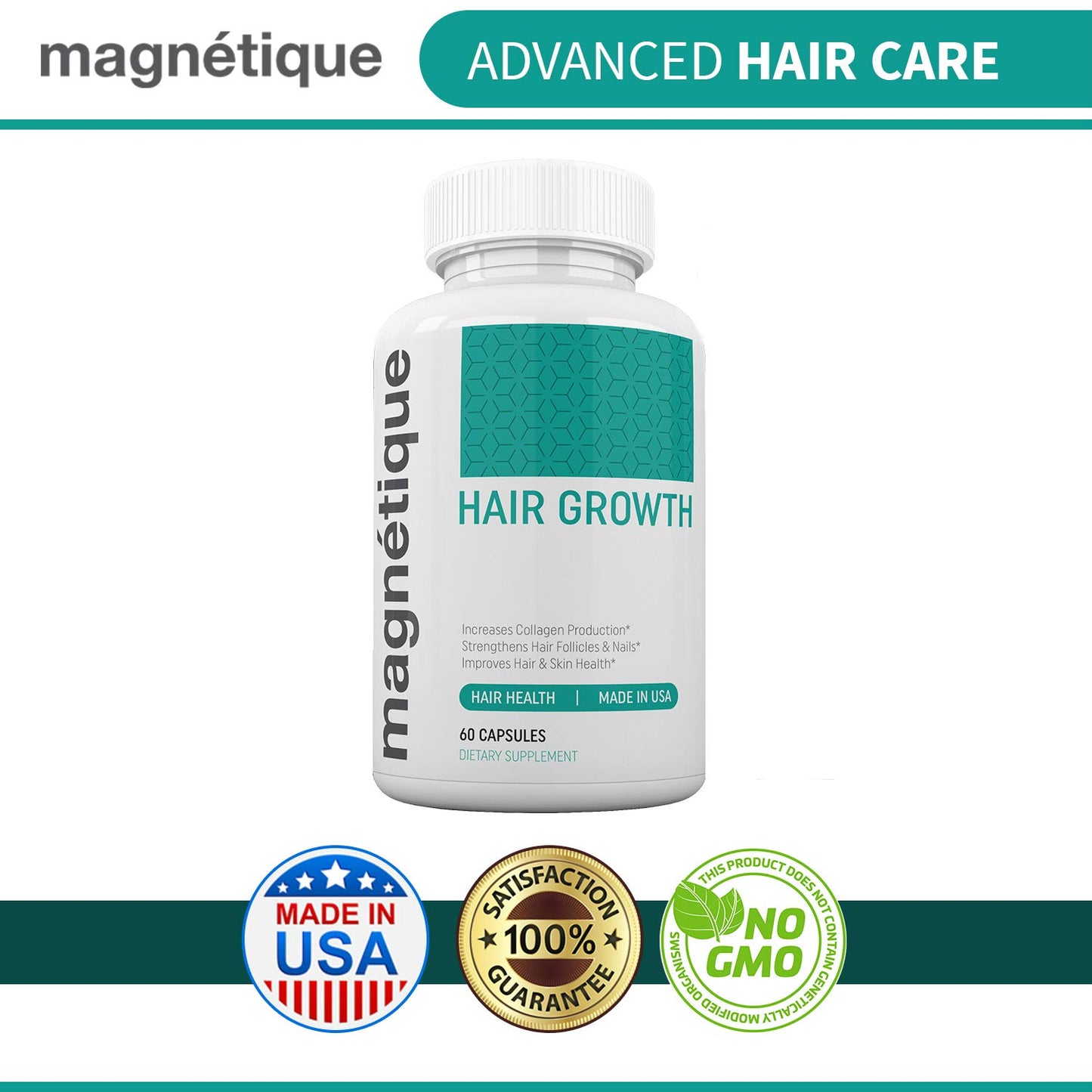 Magnetique Hair Growth -Promotes Stronger, Longer, Healthier Hair - GMO Free with Natural Ingredients