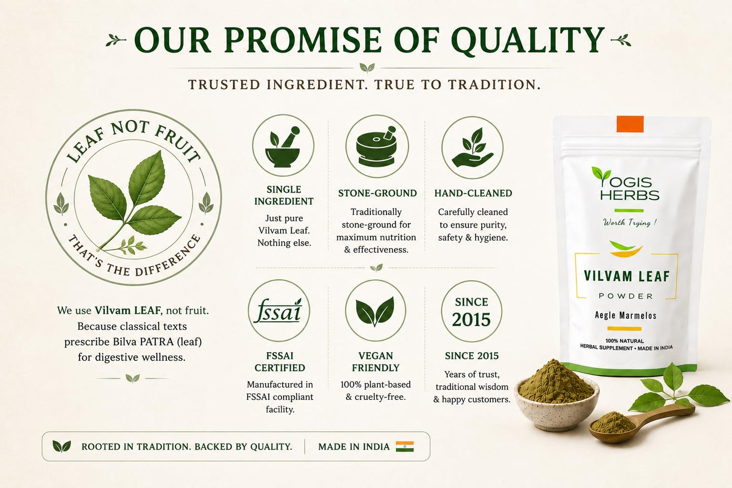 YOGIS HERBS Vilvam Leaf Powder, Bilva (Aegle marmelos/Bael) — Traditional Ayurvedic Herb for Digestive Wellness, Bowel Support & Gut Balance — Stone-Ground Pure Leaf, Single-Ingredient