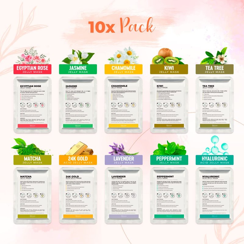 Peel-Off Jelly Mask Spa Set - 10 Premium Rubber Treatments | 24K Gold, Lavender, Kiwi & More
