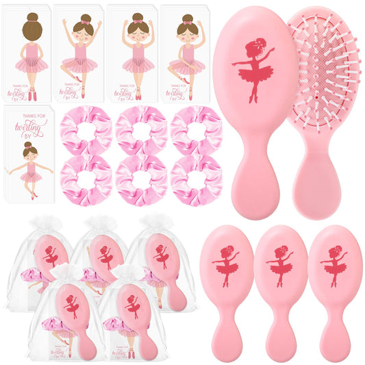 Shellwei 30 Pcs Ballerina Party Favors Include 10 Velvet Hair Scrunchies 10 Portable Comb 10 Ballet Thank You Cards Dance Recital Gifts for Summer Ballet Birthday Party Favors(Pink)