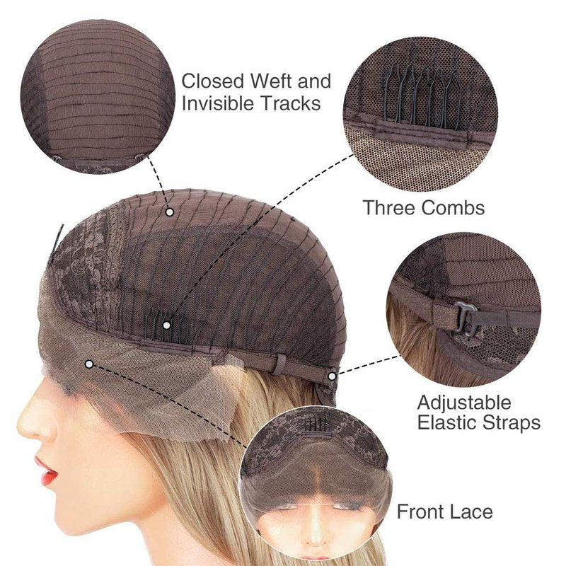 Angle Lucky Long Straight Platinum Blonde Lace Front Wig Synthetic Omber Blonde with Black Root Middle Part Wig Heat Resistant Fibre Realistic Hairline Daily Wigs for Women 24 Inch