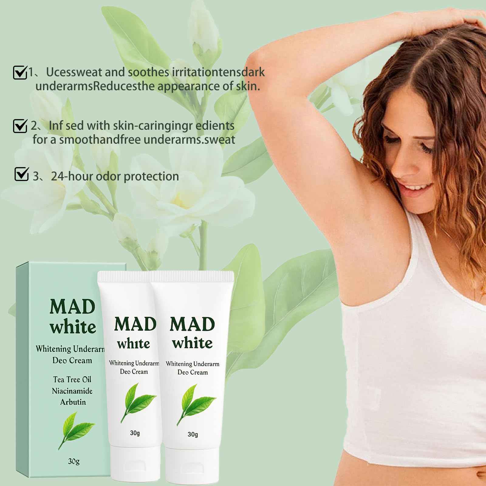 HolaWise MAD WHITE Underarm Deo Cream, for Dark Armpits, Elbows, Knees, for Sensitive Skin 30g (3)