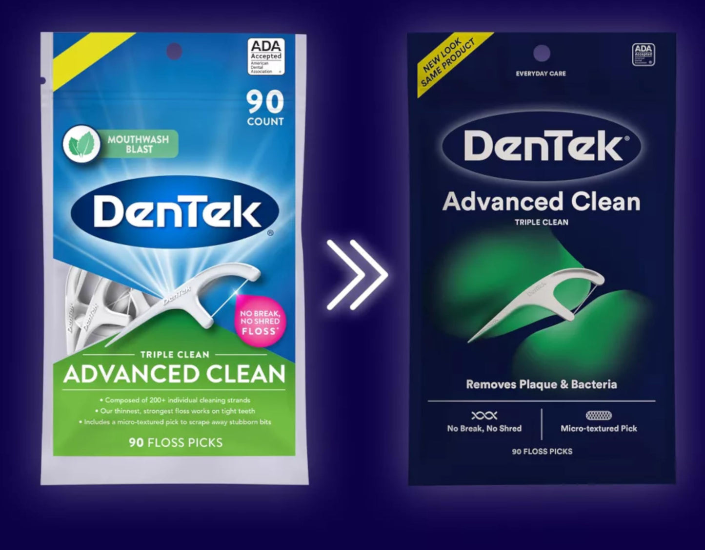 DenTek Triple Clean Advanced Clean Floss Picks 90 Count (Pack of 5)